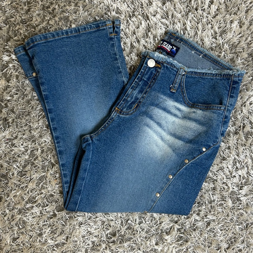 Hi Jeans Jean Power Denim Capri Women Juniors Size 9 Medium Blue wash studded